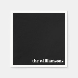 Minimalist Monogrammed Name Retro Black White Napkins