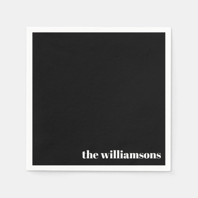 Minimalist Monogrammed Name Retro Black White Napkins (Front)