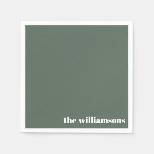 Minimalist Monogrammed Name Retro Sage Green Napkins