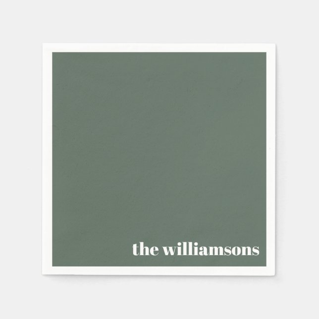 Minimalist Monogrammed Name Retro Sage Green Napkins (Front)