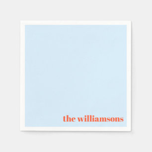 Minimalist Monogrammed Name Retro Simple Soft Blue Napkins