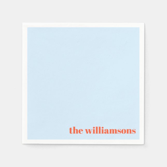 Minimalist Monogrammed Name Retro Simple Soft Blue Napkins (Front)