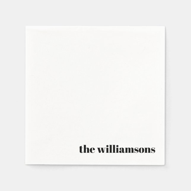 Minimalist Monogrammed Name Retro Simple White Napkins (Front)