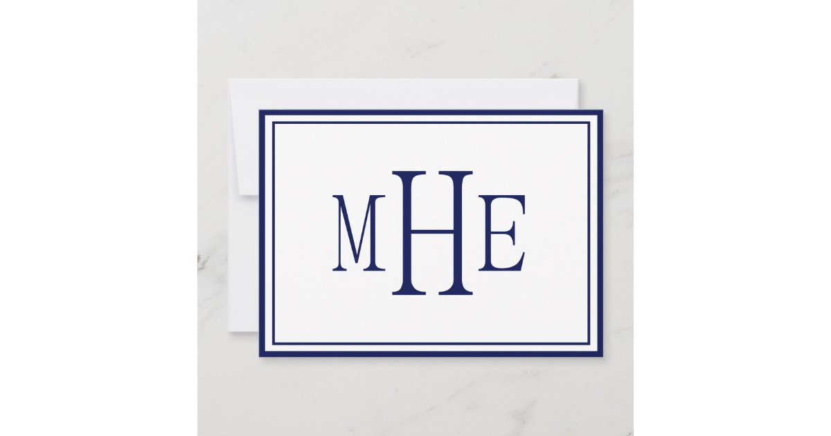 Minimalist Monogrammed Navy Blue Note Card | Zazzle
