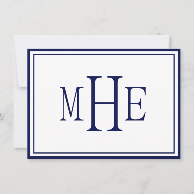 Minimalist Monogrammed Navy Blue Note Card (Front)