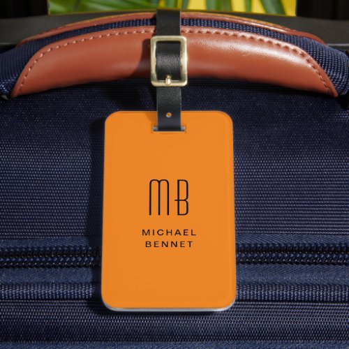 Minimalist Monogrammed Orange Luggage Tag