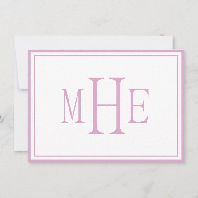 Minimalist Monogrammed Pink Note Card (Front)