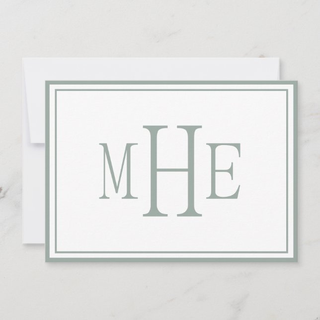 Minimalist Monogrammed Sage Green Note Card (Front)
