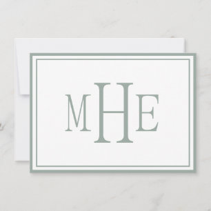 Minimalist Monogrammed Sage Green Note Card