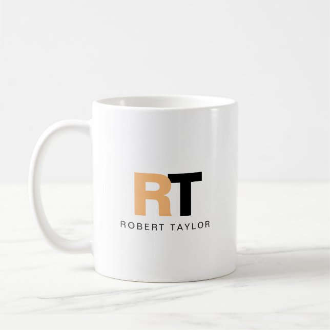 Minimalist Monogrammed Two-Tone Personalized Coffee Mug (Left)