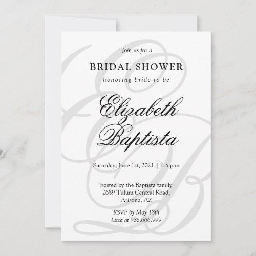 Minimalist Monogrammed with QR code Bridal Shower Invitation