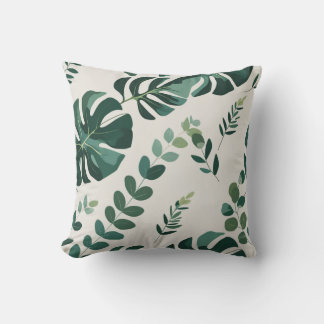Minimalist Monstera and Greenery Pattern - Modern Throw Pillow