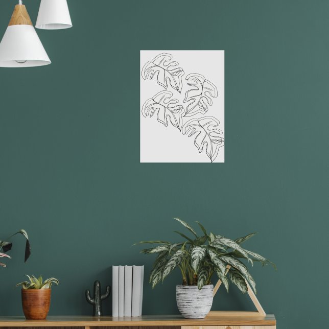 Minimalist Monstera Hand Drawn Gesture Black White Poster (Living Room 1)