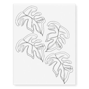 Minimalist Monstera Hand Drawn Gesture Black White Temporary Tattoos