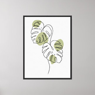 Minimalist monstera leaf line art canvas print
