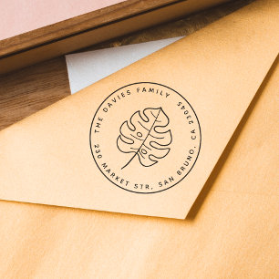 Minimalist Monstera Leaf & Round Return Address Self-inking Stamp