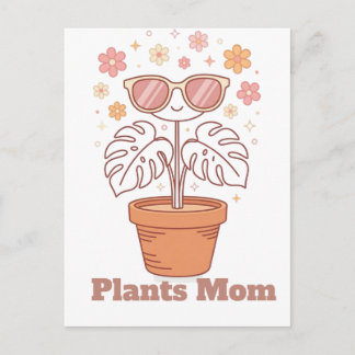 Minimalist Monstera Plant Mom Retro Line Art Desig Postcard