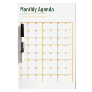 Minimalist Monthly Agenda Earthy Green and Gold Dry Erase Board