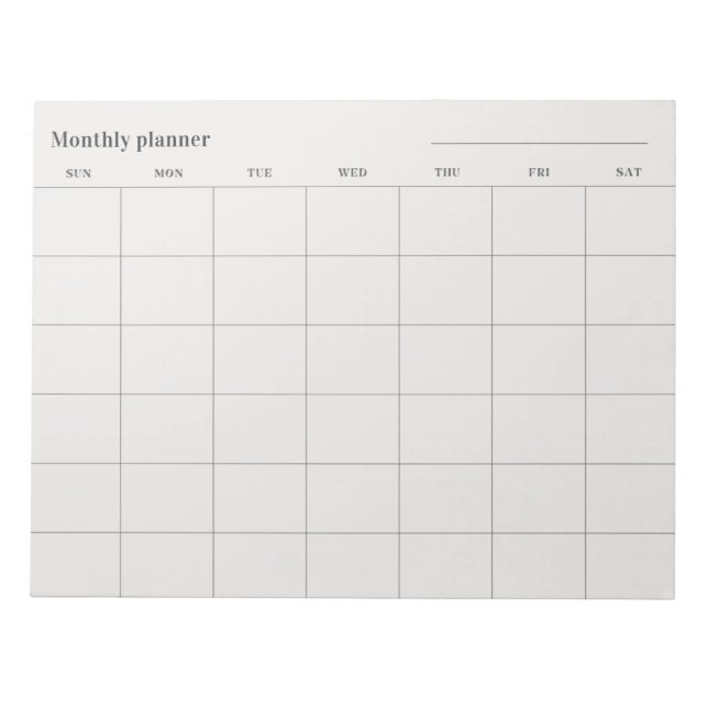 Minimalist Monthly planner, custom title Sun-Sat Notepad (Front)