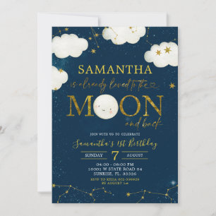 Minimalist Moon and Stars Night Birthday Theme Invitation