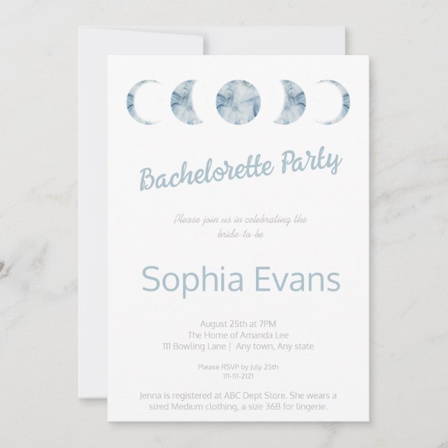 Minimalist Moon Phases Bachelorette Party Invitation (Front)