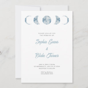 Minimalist Moon Phases Celestial Blue Wedding Invitation
