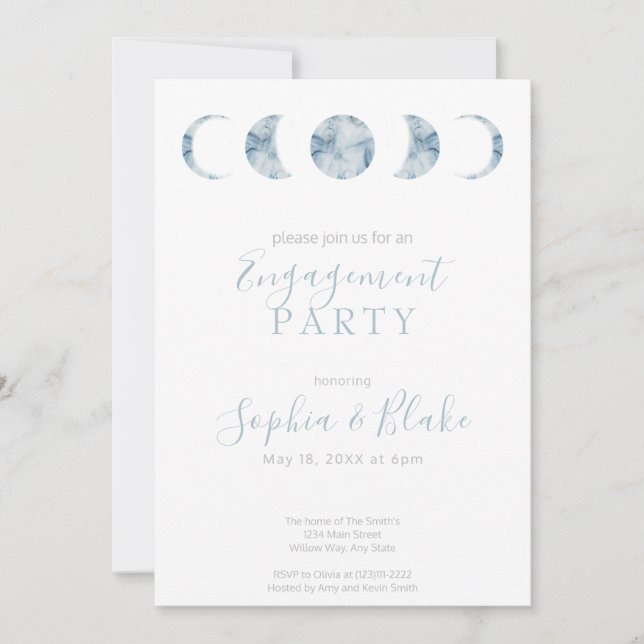 Minimalist Moon Phases Celestial Engagement Party Invitation (Front)