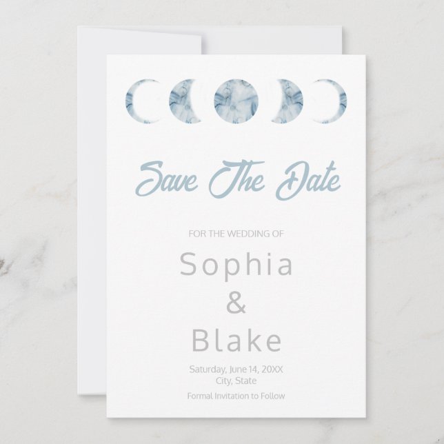 Minimalist Moon Phases Celestial Save the Date Invitation (Front)