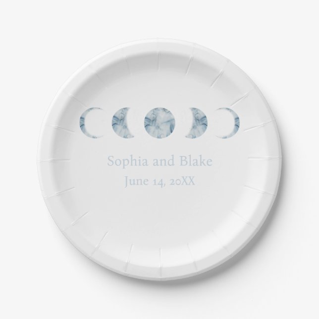Minimalist Moon Phases Celestial Wedding Paper Plates (Front)