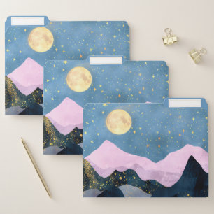 Minimalist Moon Stars Celestial Mountain Valley File Folder