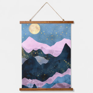Minimalist Moon Stars Celestial Mountain Valley Hanging Tapestry