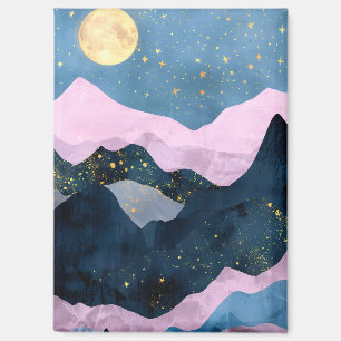 Minimalist Moon Stars Celestial Mountain Valley Magnet