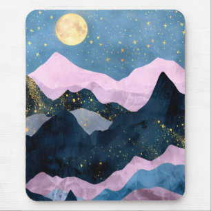 Minimalist Moon Stars Celestial Mountain Valley Mouse Pad