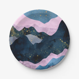 Minimalist Moon Stars Celestial Mountain Valley Paper Plates