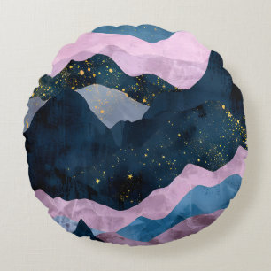 Minimalist Moon Stars Celestial Mountain Valley Round Pillow