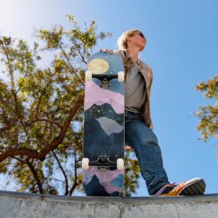 Minimalist Moon Stars Celestial Mountain Valley Skateboard