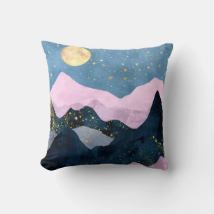 Minimalist Moon Stars Celestial Mountain Valley Throw Pillow