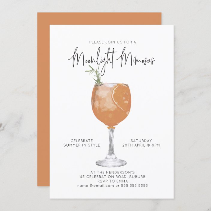 Minimalist Moonlight Mimosas Summer Cocktail Party Invitation | Zazzle.com