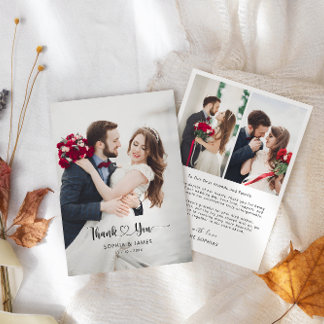 Minimalist Morden Script with Heart Wedding Photo  Thank You Card