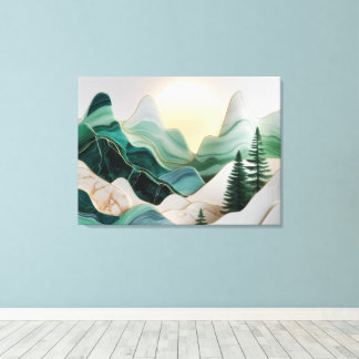 Minimalist Mosaic Mountain Landscape with Trees Canvas Print