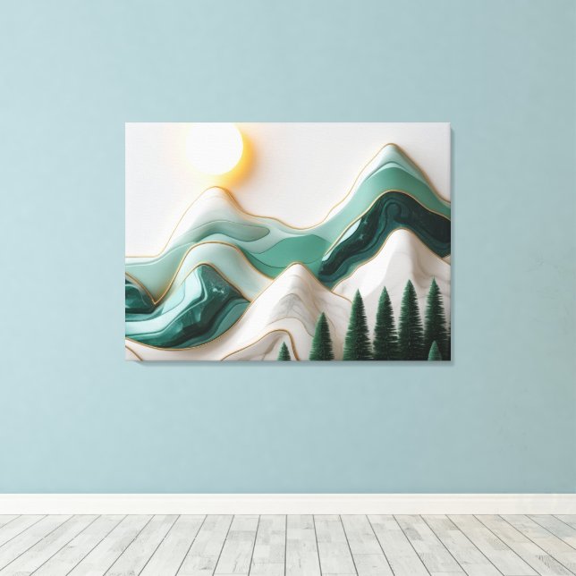 Minimalist Mosaic Mountain Landscape with Trees Canvas Print (Insitu(Wood Floor))