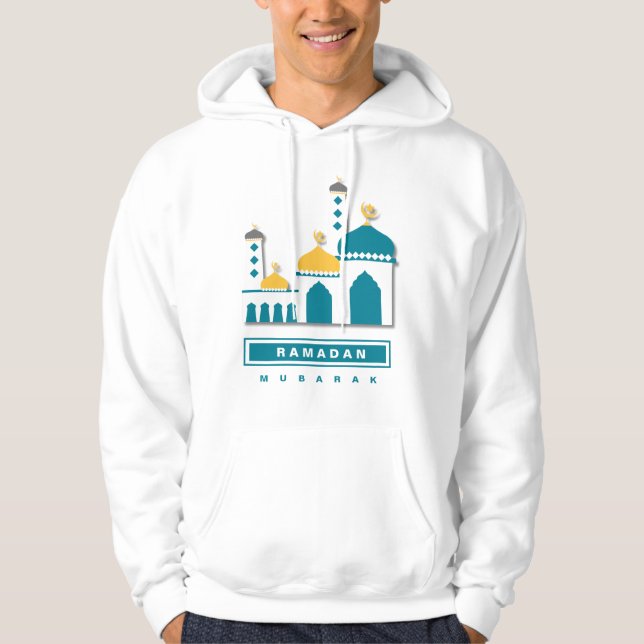 Minimalist Mosque Hoodie – Deep Teal & Gold (Front)