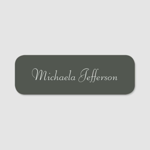 Minimalist Moss Dark Green Handwritten Calligraphy Name Tag