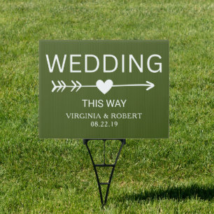 Minimalist Moss Green Chic Wedding Direction Sign