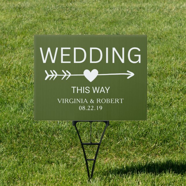 Minimalist Moss Green Chic Wedding Direction Sign (Insitu)