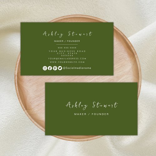 Minimalist Moss Green Modern Professional Branding Business Card