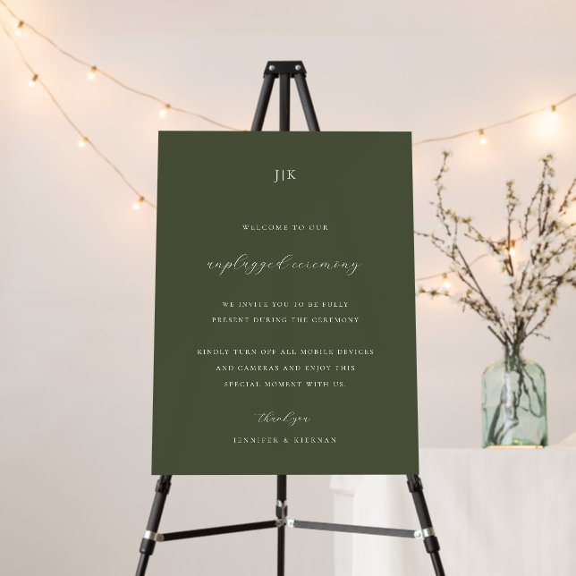 Minimalist Moss Green Unplugged Ceremony Foam Board (In Situ (Stand))