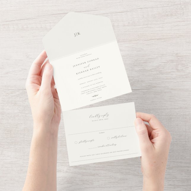 Minimalist Moss Green Wedding All In One Invitation (Tearaway)