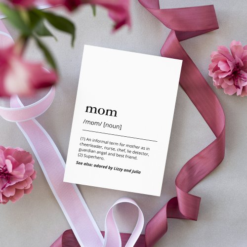 Minimalist mothers day mom definition kids names card