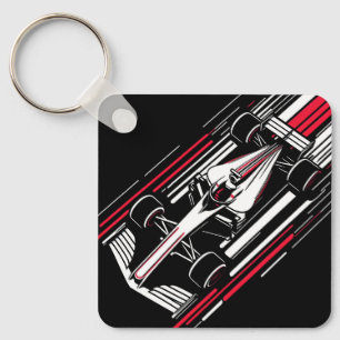 Minimalist Motorsport Formula Race Car Speed Lines Keychain